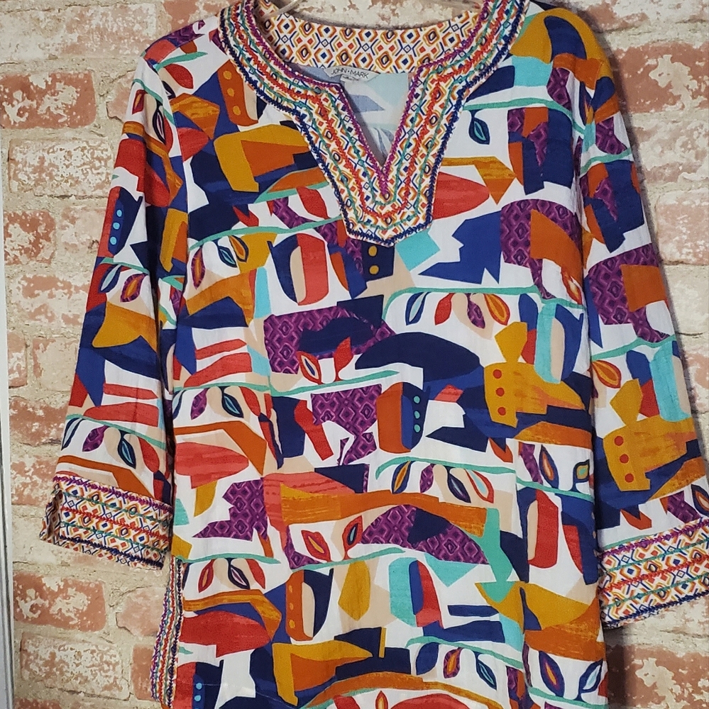 John Markgeometric Abstract Print Embroidered Spl… - image 5